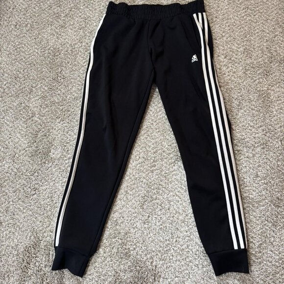 Adidas Pants Womens Small Black Three Stripes Tapered Athletic IW7842 2GF001 - Picture 1 of 11